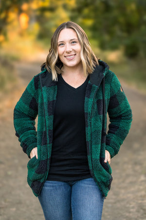 Sherpa Fullzip Hoodie - Green Plaid by Michelle Mae