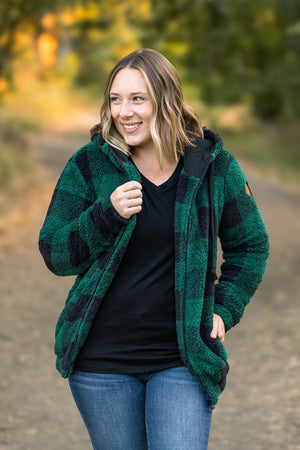 Sherpa Fullzip Hoodie - Green Plaid by Michelle Mae