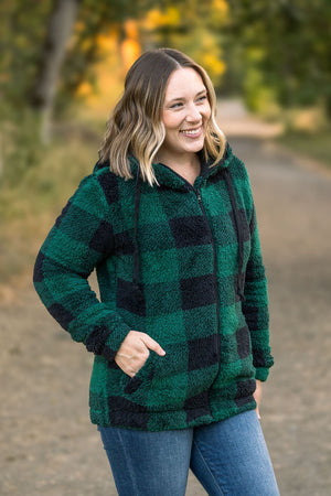 Sherpa Fullzip Hoodie - Green Plaid by Michelle Mae