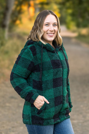 Sherpa Fullzip Hoodie - Green Plaid by Michelle Mae