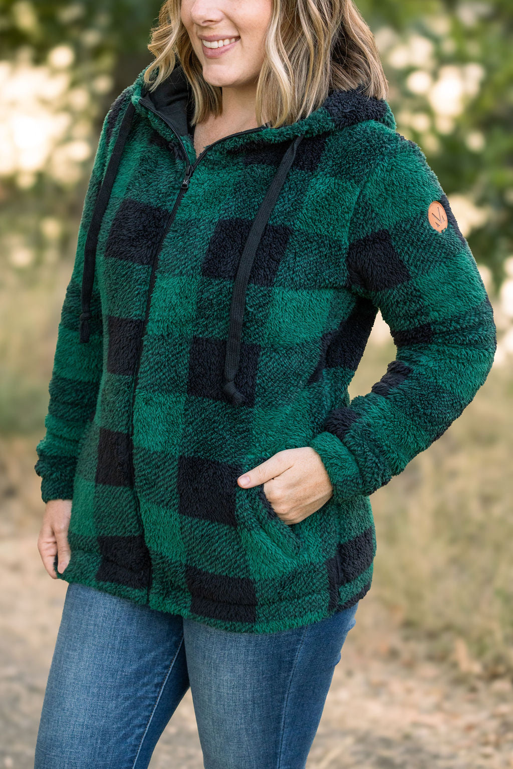 Sherpa Fullzip Hoodie - Green Plaid by Michelle Mae