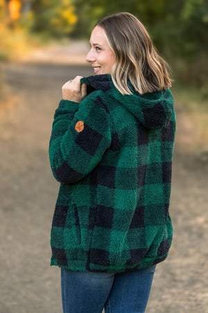 Sherpa Fullzip Hoodie - Green Plaid by Michelle Mae