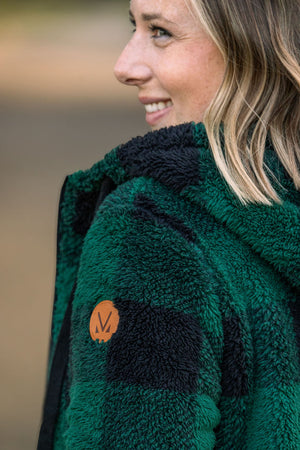 Sherpa Fullzip Hoodie - Green Plaid by Michelle Mae