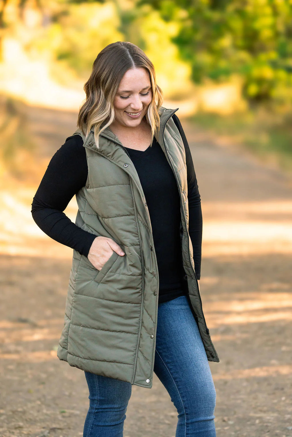 Harlow Long Vest - Olive by Michelle Mae