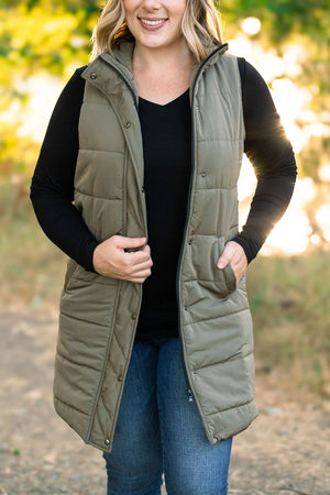 Harlow Long Vest - Olive by Michelle Mae