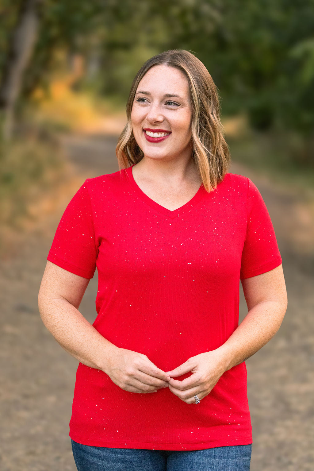 Olivia Tee - Red Sparkle by Michelle Mae