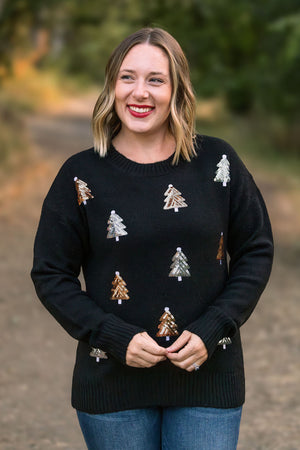 Holly Jolly Sweater - Gold + Silver Trees by Michelle Mae