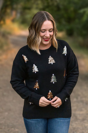 Holly Jolly Sweater - Gold + Silver Trees by Michelle Mae