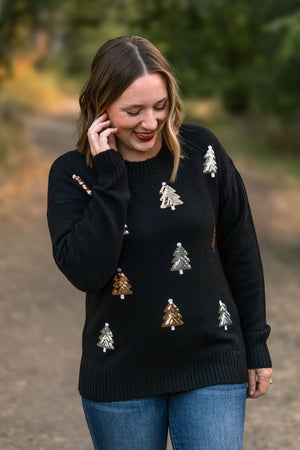 Holly Jolly Sweater - Gold + Silver Trees by Michelle Mae