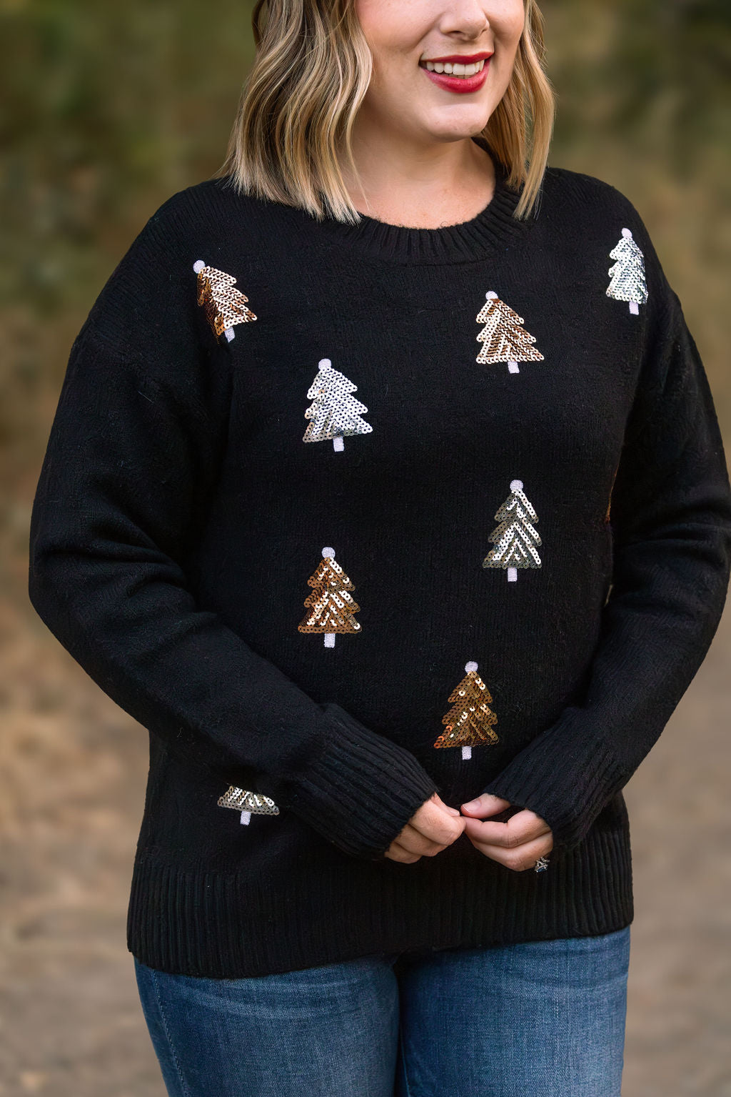 Holly Jolly Sweater - Gold + Silver Sequin Trees by Michelle Mae