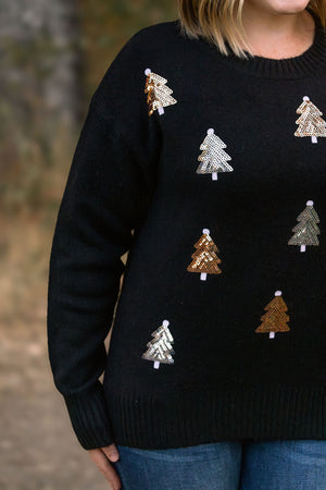 Holly Jolly Sweater - Gold + Silver Trees by Michelle Mae