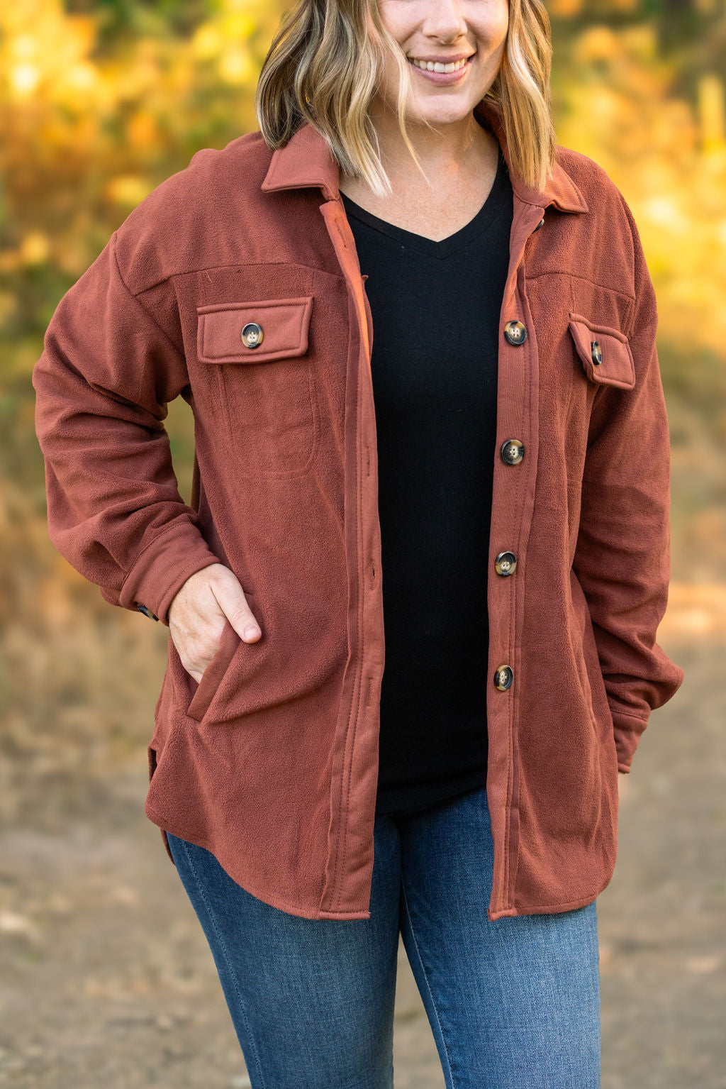 Jordan Micro Fleece Shacket - Terra Cotta by Michelle Mae