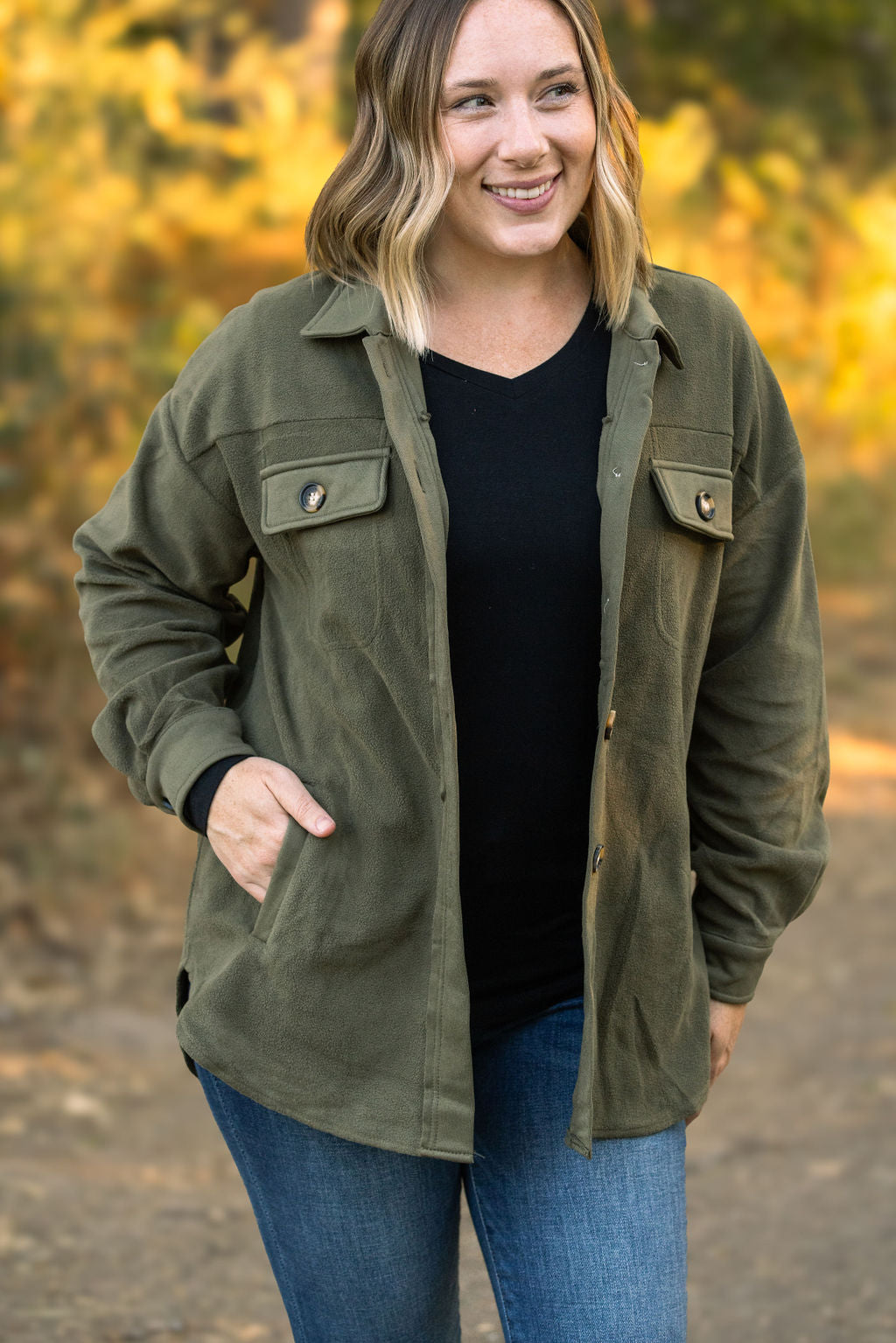 Jordan Micro Fleece Shacket - Olive by Michelle Mae