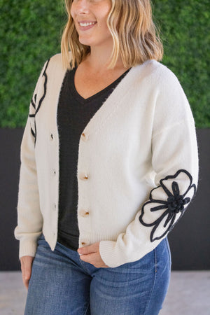 Black Floral Sweater Cardigan by Michelle Mae