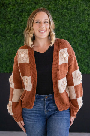 Floral Checker Cardigan - Rust by Michelle Mae