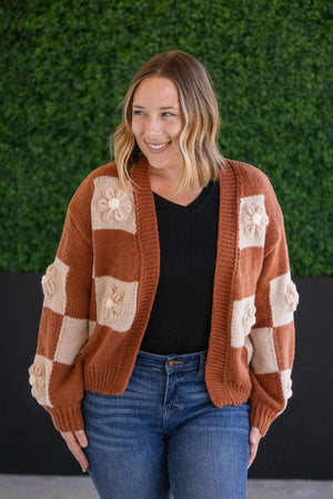 Floral Checker Cardigan - Rust by Michelle Mae