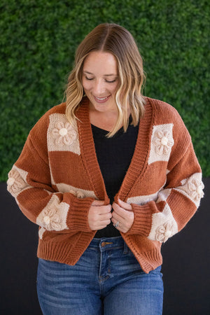 Floral Checker Cardigan - Rust by Michelle Mae