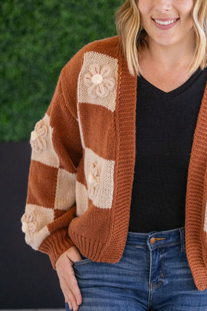 Floral Checker Cardigan - Rust by Michelle Mae