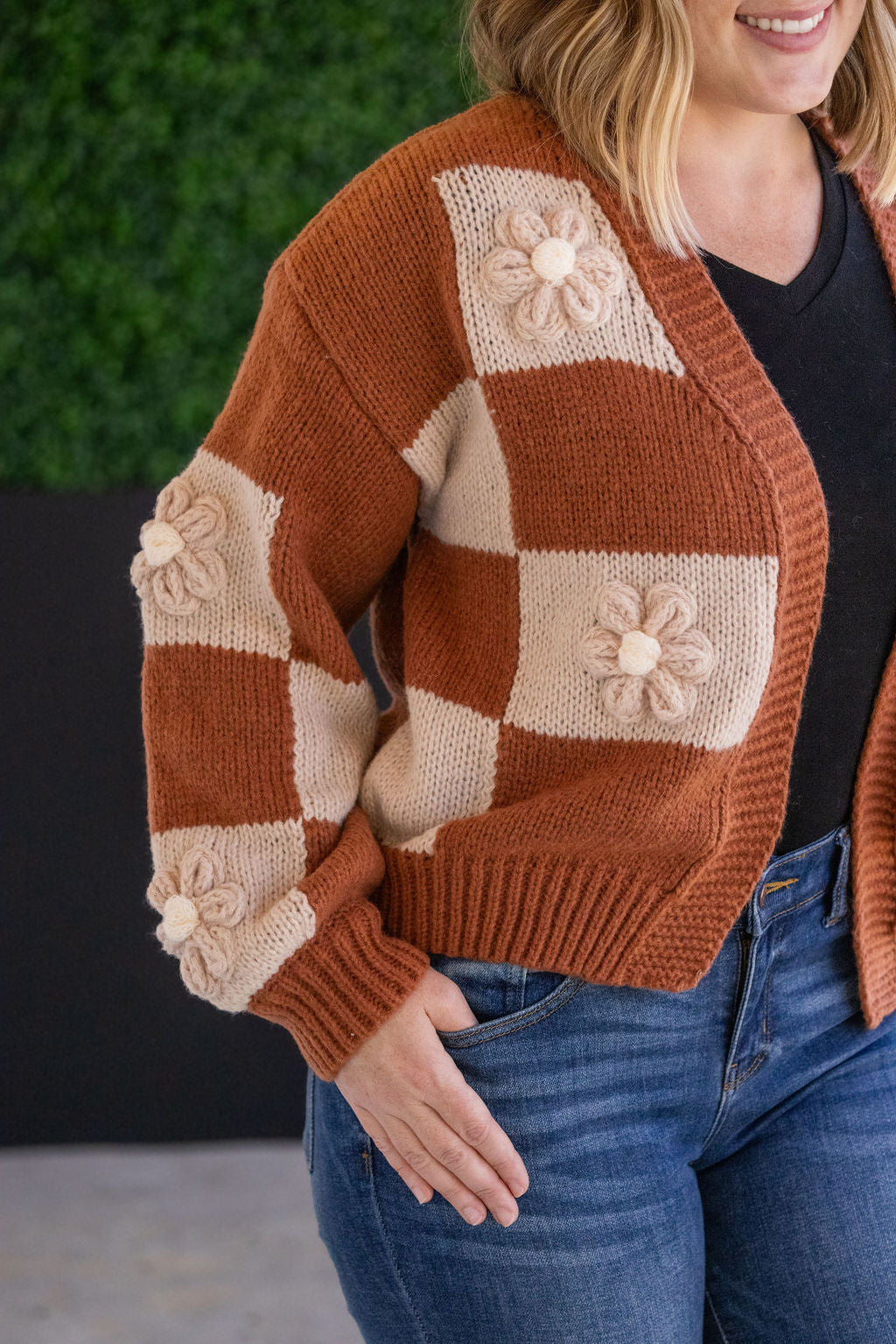 Floral Checker Cardigan - Rust by Michelle Mae