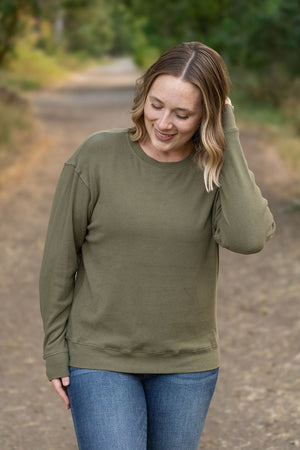 Corrine Ribbed Pullover Top - Olive by Michelle Mae