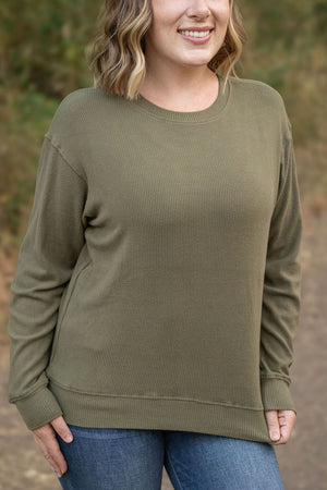 Corrine Ribbed Pullover Top - Olive by Michelle Mae