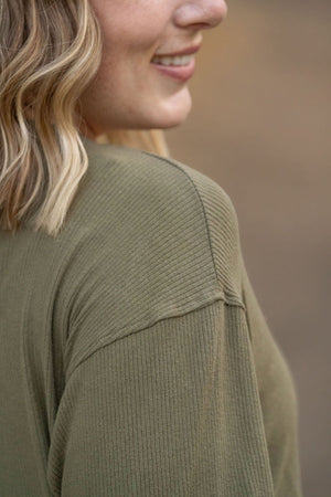 Corrine Ribbed Pullover Top - Olive by Michelle Mae