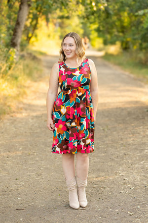 Kelsey Tank Dress - Buttery Soft Bold Magenta Floral by Michelle Mae