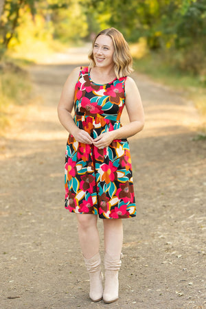 Kelsey Tank Dress - Buttery Soft Bold Magenta Floral by Michelle Mae