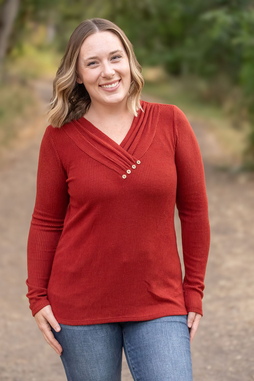 Brooklyn Button Top - Brick by Michelle Mae