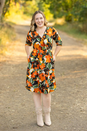 Taylor Surplice Dress - Buttery Soft Bold Olive Floral by Michelle Mae