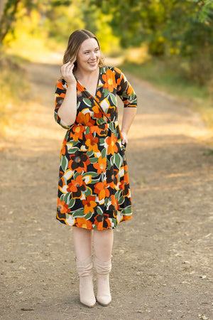 Taylor Surplice Dress - Buttery Soft Bold Olive Floral by Michelle Mae