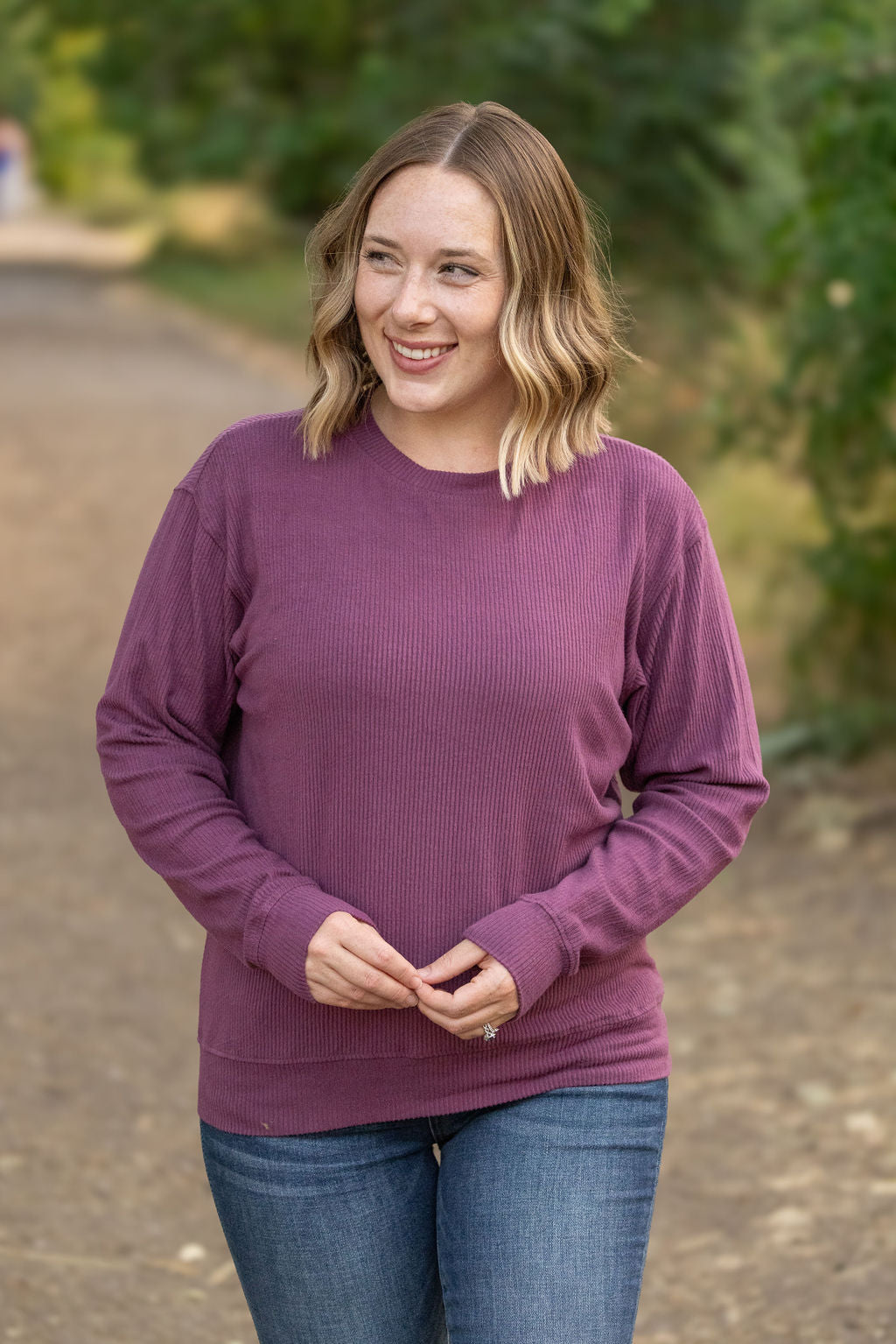 Corrine Ribbed Pullover Top - Plum by Michelle Mae