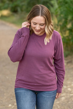 Corrine Ribbed Pullover Top - Plum by Michelle Mae