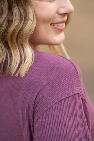 Corrine Ribbed Pullover Top - Plum by Michelle Mae