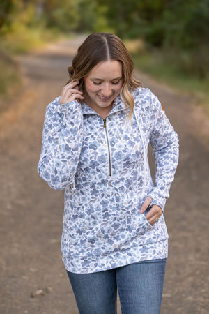 HalfZip Hoodie - Blue Floral by Michelle Mae