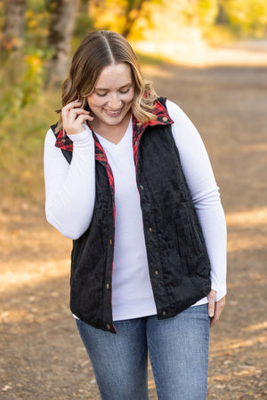 Reversible Vest - Corded Black and Plaid by Michelle Mae