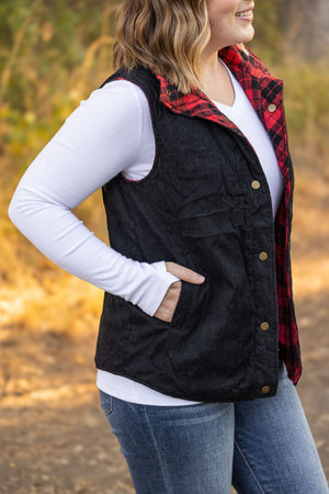 Reversible Vest - Corded Black and Plaid by Michelle Mae