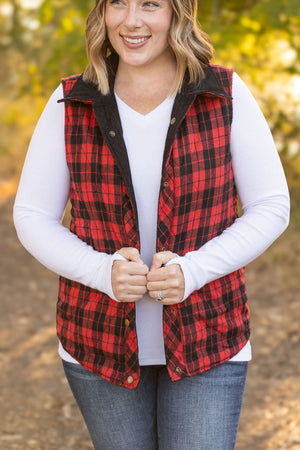 Reversible Vest - Corded Black and Plaid by Michelle Mae