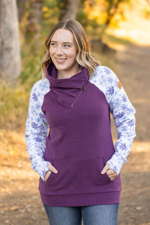 Classic Zoey ZipCowl Sweatshirt - Plum and Snowflakes by Michelle Mae