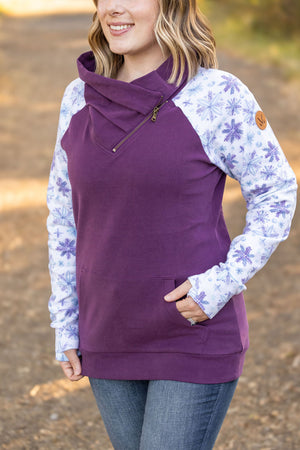 Classic Zoey ZipCowl Sweatshirt - Plum and Snowflakes by Michelle Mae