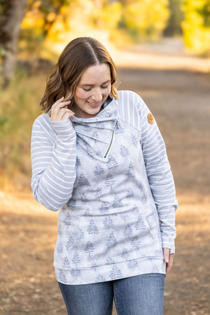 Classic Zoey ZipCowl Sweatshirt - Grey Trees and Stripes by Michelle Mae