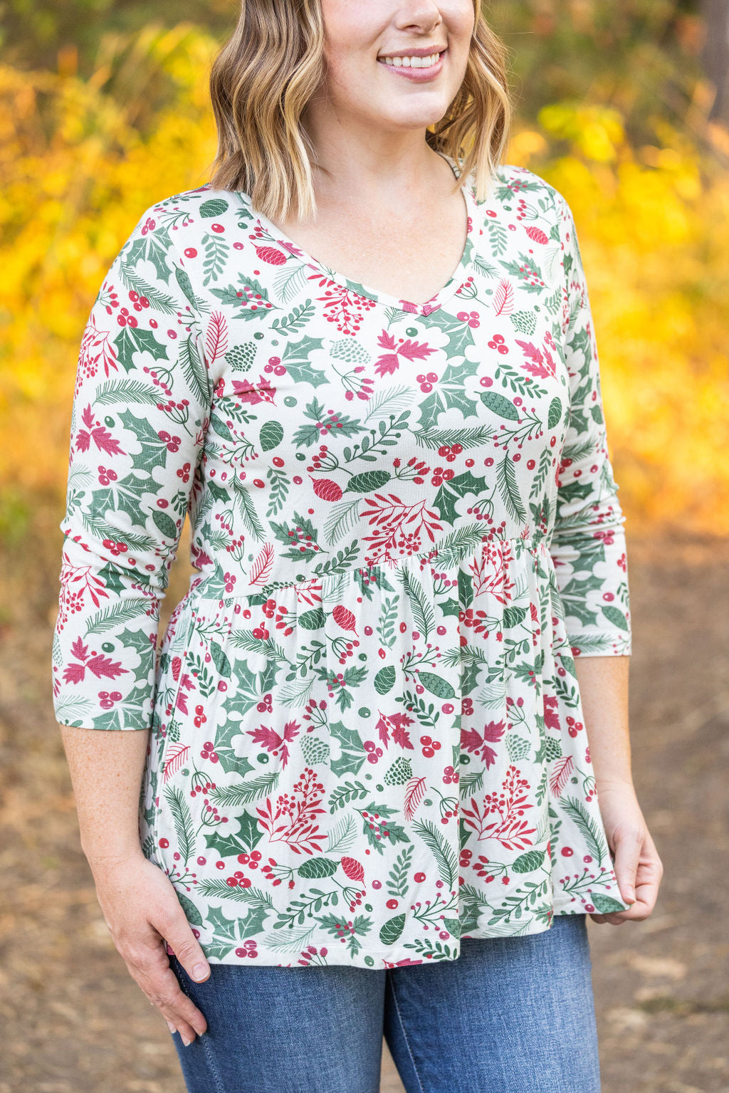 3/4 Sleeve Sarah Ruffle - Holiday Berry by Michelle Mae