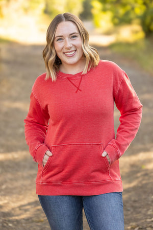 Vintage Wash Pocket Pullover - Red by Michelle Mae