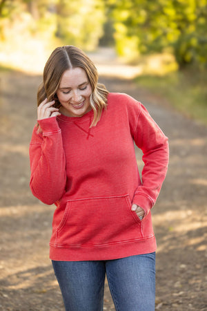 Vintage Wash Pocket Pullover - Red by Michelle Mae