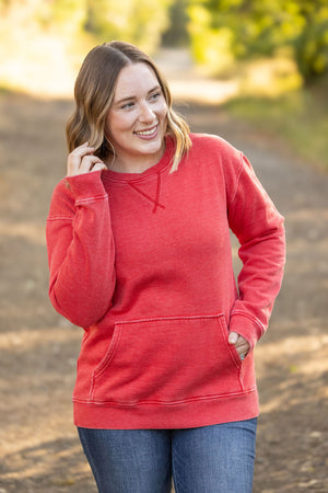 Vintage Wash Pocket Pullover - Red by Michelle Mae