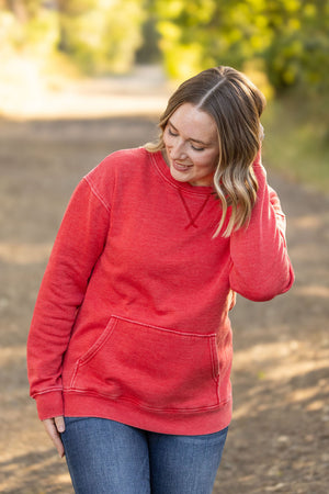 Vintage Wash Pocket Pullover - Red by Michelle Mae