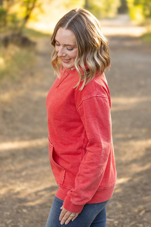 Vintage Wash Pocket Pullover - Red by Michelle Mae