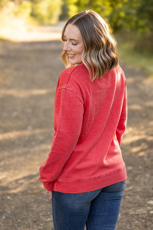 Vintage Wash Pocket Pullover - Red by Michelle Mae