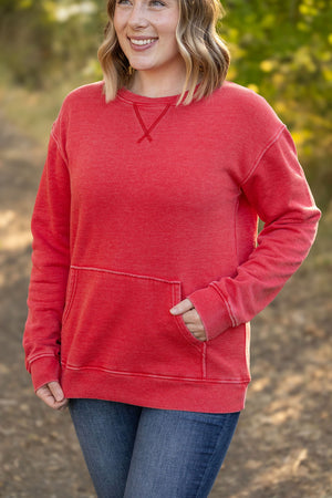 Vintage Wash Pocket Pullover - Red by Michelle Mae