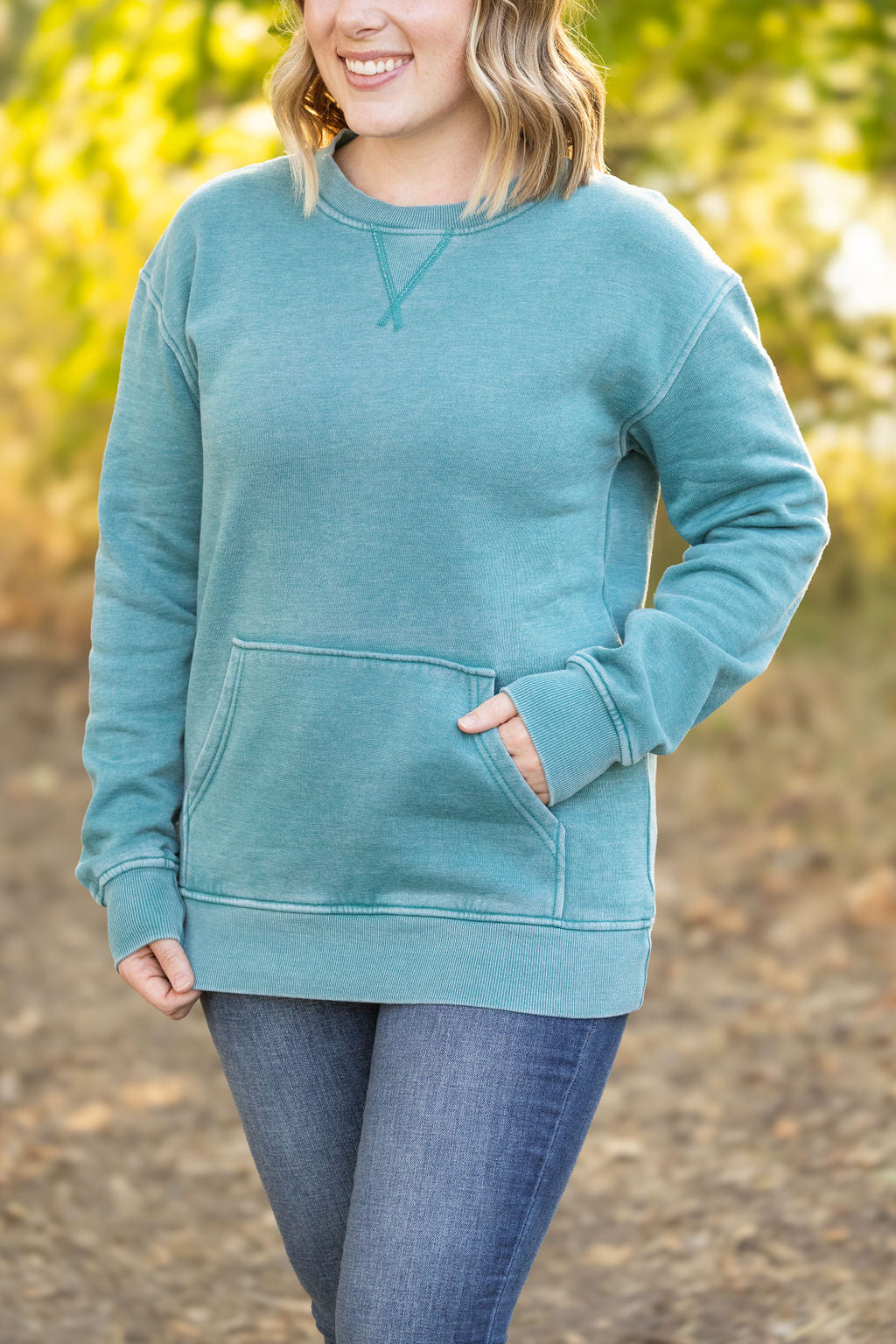 Vintage Wash Pocket Pullover - Teal by Michelle Mae